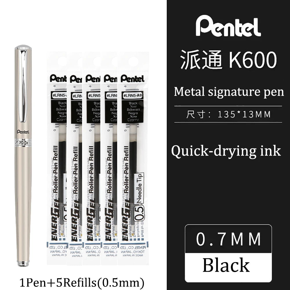 Pentel Stainless Steel Metal Pen - K600 - 0.7Mm Black Ink Ballpoint Pen