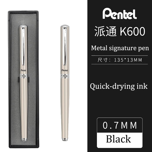 Pentel Stainless Steel Metal Pen - K600 - 0.7Mm Black Ink Ballpoint Pen