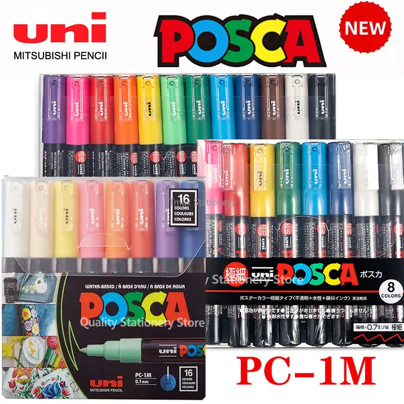 UNI POSCA Marker Pen -  PC-1M -8/12 Pack - Poster Graffiti Pen  - Multipack 