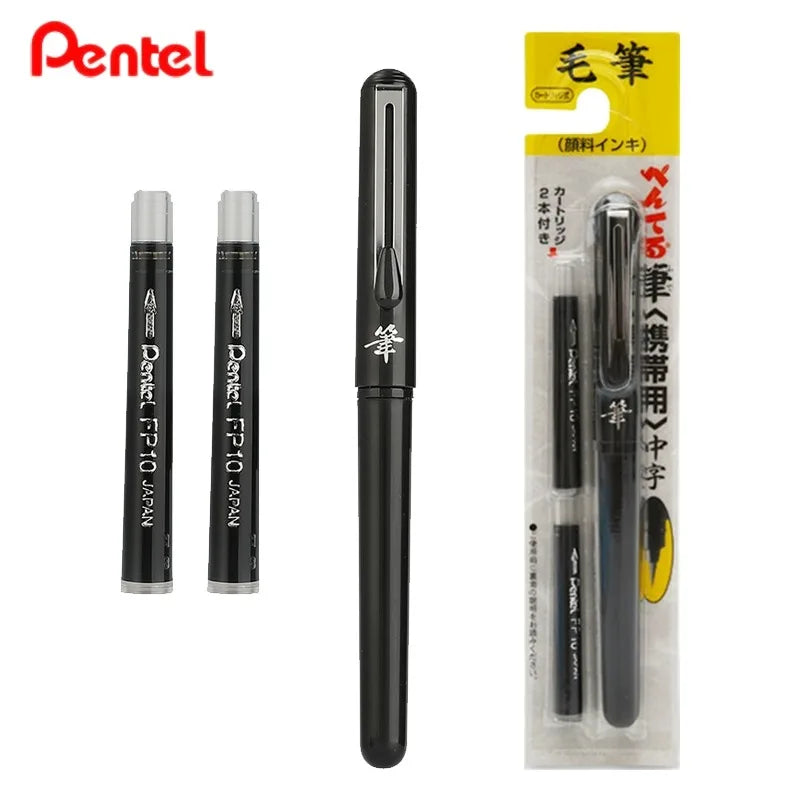 Pentel Brush Pen - GFKP3 - Fountain Refillable Calligraphy Brush Pen - Black +2 Refills