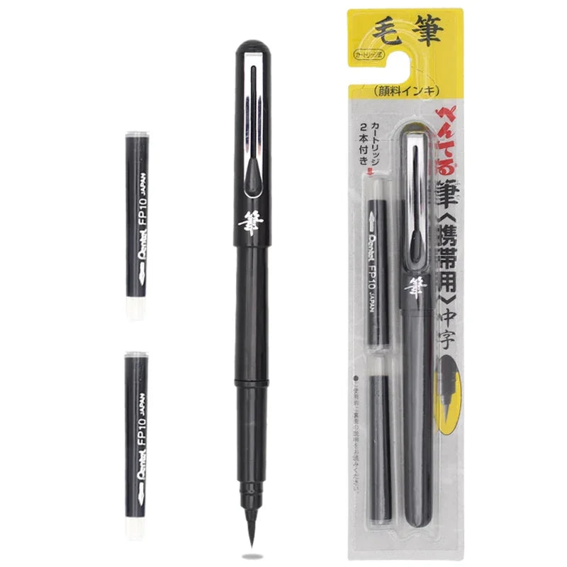 Pentel Brush Pen - GFKP3 - Fountain Refillable Calligraphy Brush Pen - Black +2 Refills