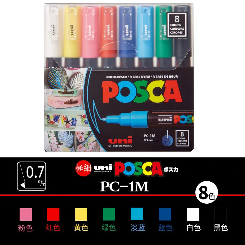 UNI POSCA Marker Pen -  PC-1M -8/12 Pack - Poster Graffiti Pen  - Multipack 
