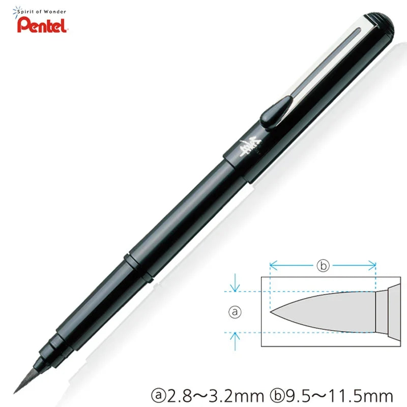 Pentel Brush Pen - GFKP3 - Fountain Refillable Calligraphy Brush Pen - Black +2 Refills