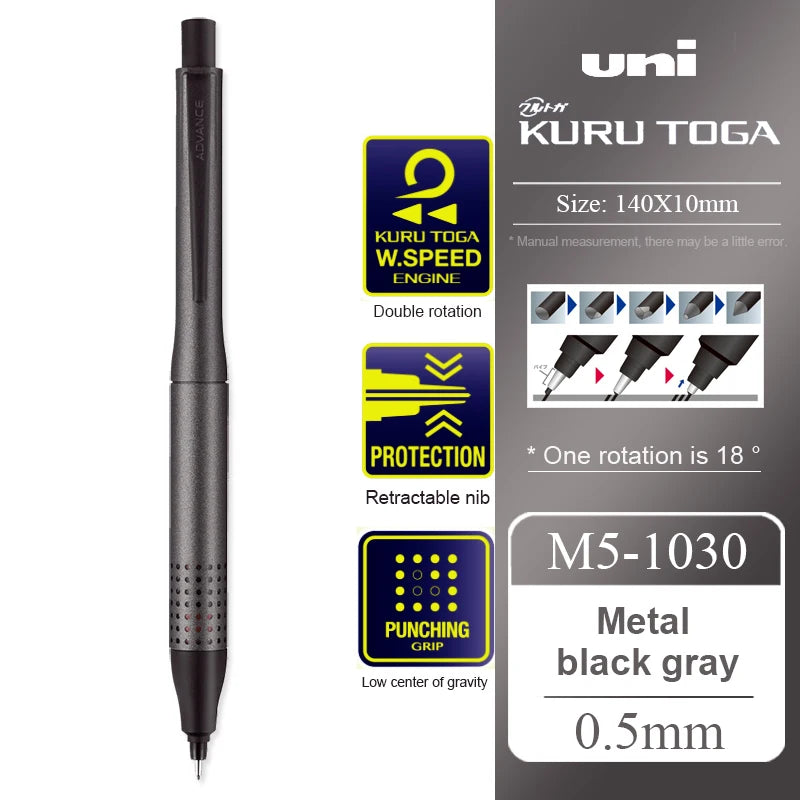 UNI Kuru Toga Mechanical Pencil - M5-1030 - Metal - 0.5Mm - Japan