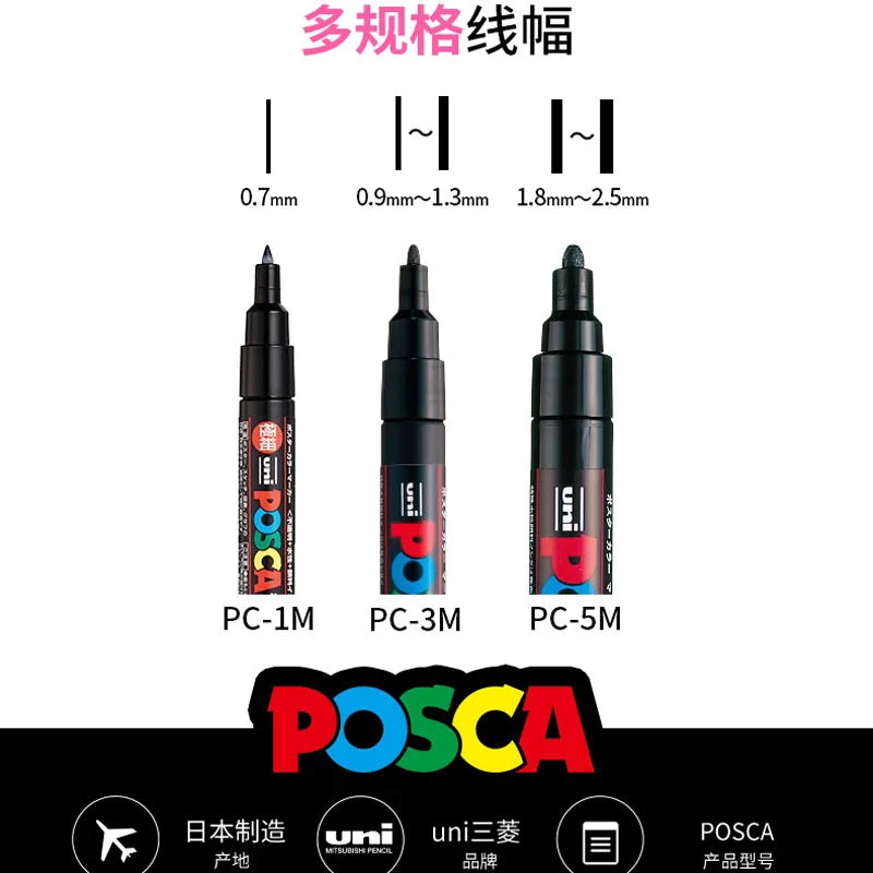 UNI POSCA Markers Pen Set - PC-1M/3M/5M - Multi-Pack