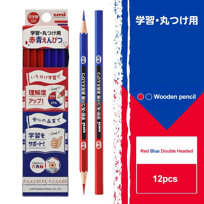 UNI Hexagonal Wooden Color Pencil Set - 772 - Blue/Red - 12Pcs - Japan  