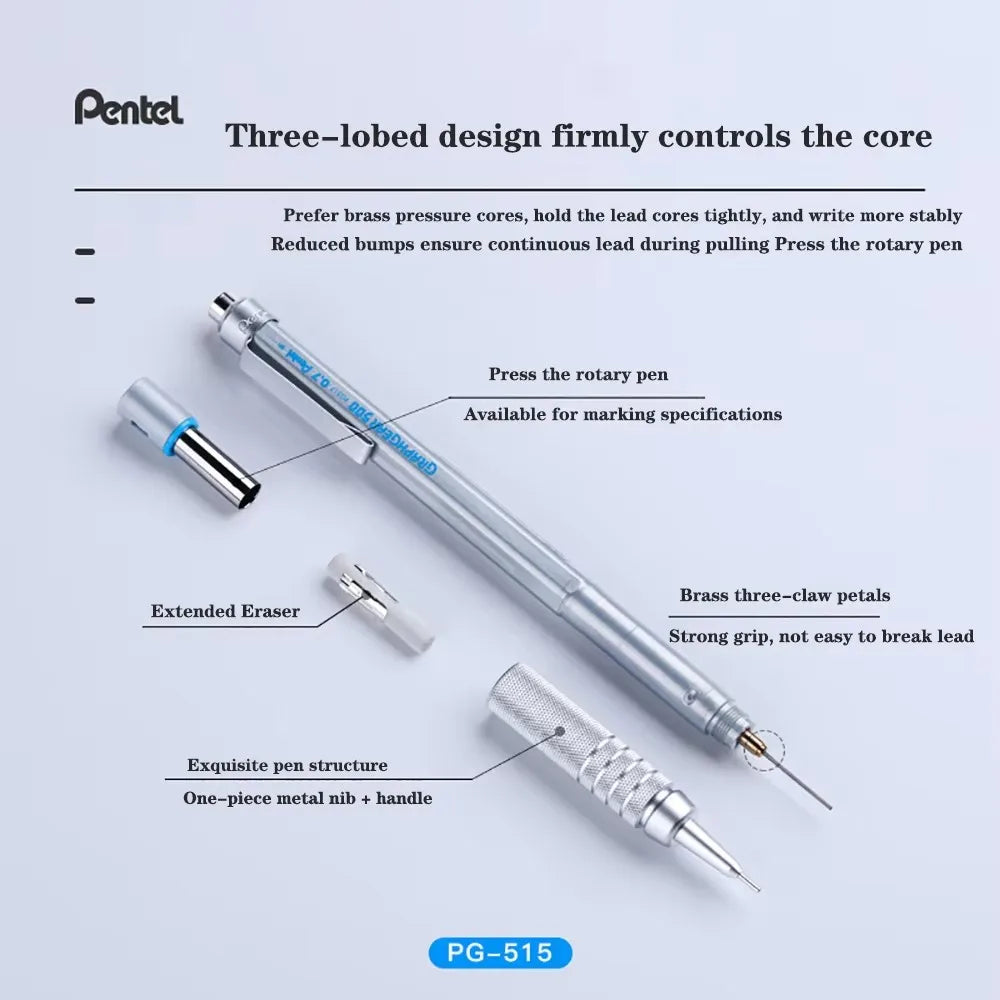 Pentel Graphgear 500 - Drafting Mechanical Pencil - 0.3 /0.5/0.7/0.9Mm - Japan