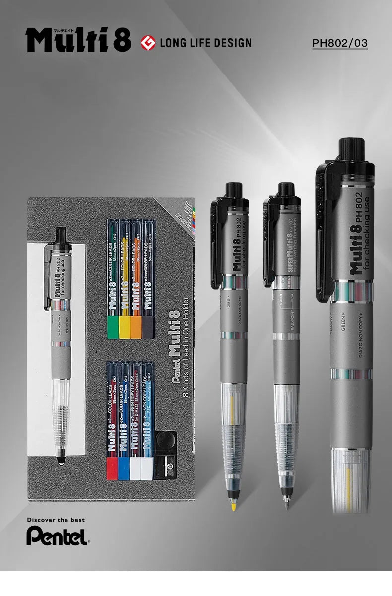 Pentel Pencil Lead Holder and Lead Set - Multi 8 Set - PH802/3- Automatic - Japan