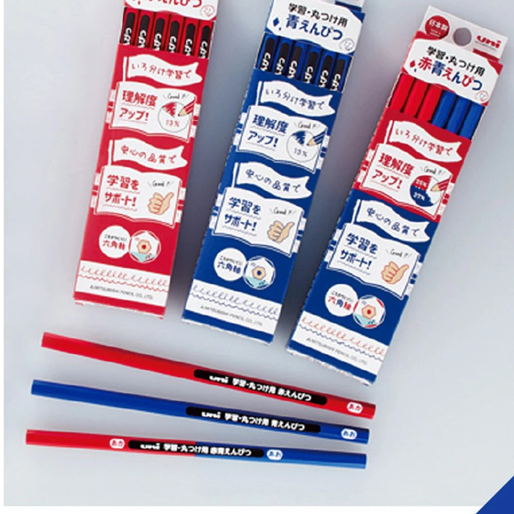UNI Hexagonal Wooden Color Pencil Set - 772 - Blue/Red - 12Pcs - Japan  