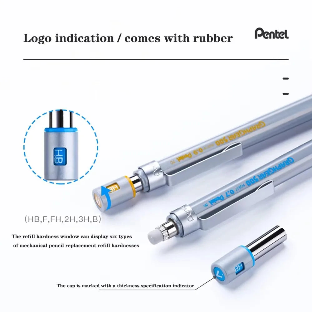 Pentel Graphgear 500 - Drafting Mechanical Pencil - 0.3 /0.5/0.7/0.9Mm - Japan